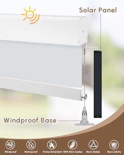 Image of Kincmo Motorized Outdoor Shades for Patio Porch, Custom Outdoor Motorized Blinds with Remote, Waterproof & Windproof Patio Shades Work with Apple Home,Alexa,Google (White Grey-0% Openness)