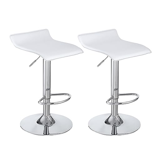 Panana Lot de 2 Tabourets de Bar, Chaises Haut, Hauteur Réglable, Revêtement en PU, Rotatif sur 360°, avec Dossier et Repose-Pieds, Pied Chromé, 39 cm (L)...