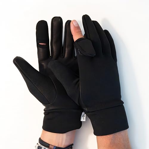 Hunting & Rifle Shooting Gloves With Open Index Trigger Finger Flip | Genuine Leather Palm Grip | For Outdoor Tactical Sports | Airsoft Paintball Trap Skeet Clay Shooting (BLACK, MEDIUM)