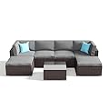 COSIEST 7-Piece Outdoor Patio Furniture Set, All-Weather PE Rattan Sectional Sofa w/Dark Grey Cushions & Glass Coffee Table, Modular Wicker Conversation Set for Backyard, Garden, Pool?2 Pillows?