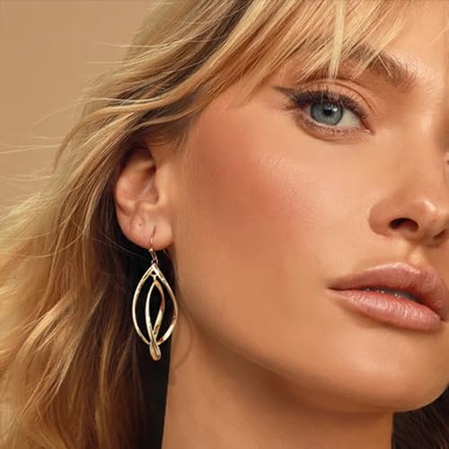 ALEXCRAFT Sterling Silver Dangle Drop Earrings for Women Hypoallergenic 14K Gold Double Linear Elongated Teardrop Dangle Earrings Ladies Trendy Statement Jewelry3