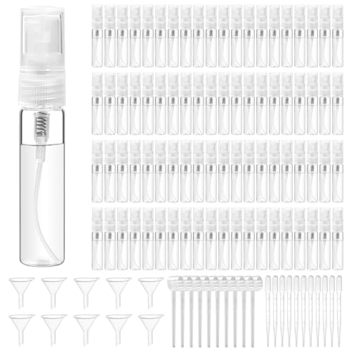 320 Pcs Mini Spray Bottles with 10 Perfume Dispensers, 10 Droppers, and 10 Funnels, Clear Refillable Glass Perfume Atomizer for Travel, Fragrance, Scent Samples, and Pocket Dispensers (5ml)