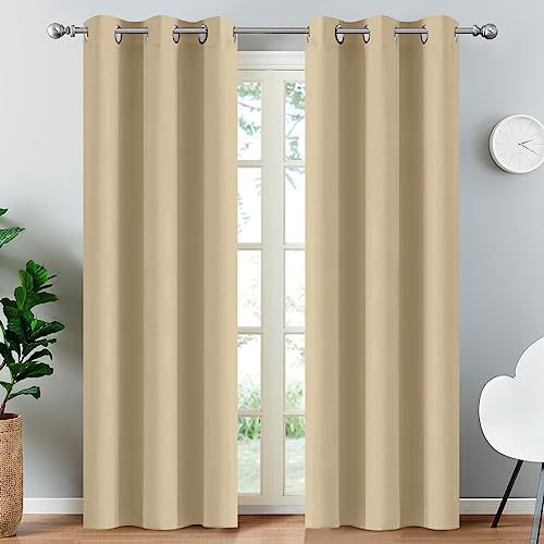 Yakamok Thermal Insulated Grommet Blackout Draperies/Drapes for Bedroom Window,Room Darkening Curtain Panels (2 Panels, W38 x L84 -Inch, Beige)