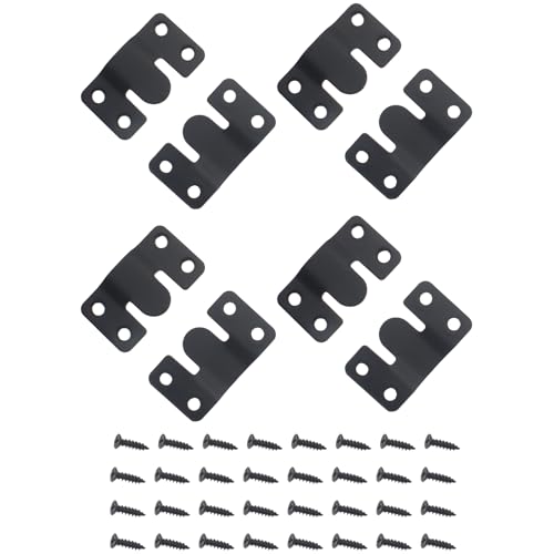 Image of 8PCS Stainless Steel Photo Frame Hook Heavy Duty Flush Mount Bracket Black Z Clip Bracket with Screws for Hanging Headboards and Picture