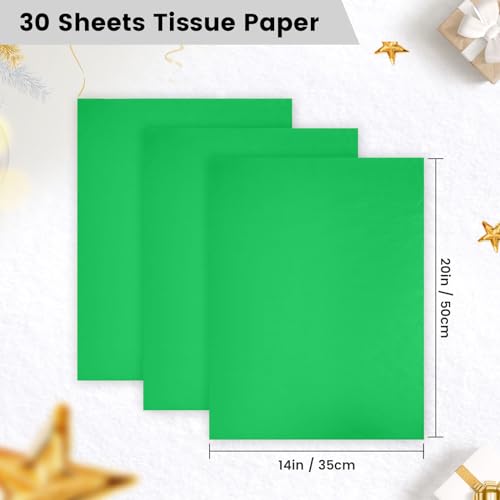 Image of Hlonon Green Tissue Paper for Gift Bags - 30 Sheets of Green Wrapping Tissue Paper Bulk Packaging Paper for Weddings Birthday DIY Project Christmas Gift Wrapping Crafts Decor (14 x 20 Inch)