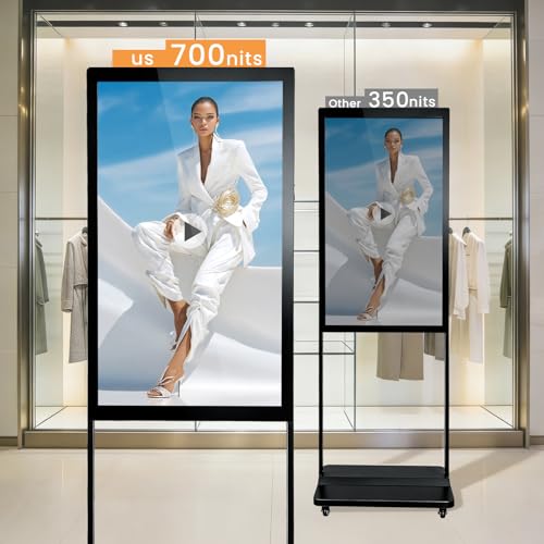 Image of 43 inch Digital Signage Display Kiosk Indoor Floor Standing Advertising Black | 4K Android 14 4 + 32 Storage, USB WiFi HDMI Bluetooth Input, Smart Split Screen, Free CMS, 700 Nits, Life over 50,000 hours