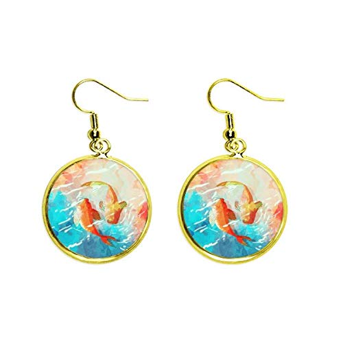 Pendientes de koi rojo estilo japonés joyeria mujer dorados drop