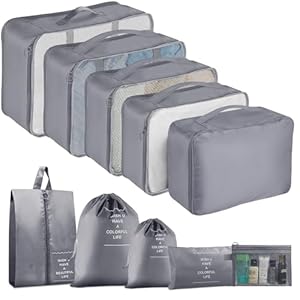Packing Cubes for Suitcases, 10 pcs Travel Organiser Packing Bags for Clothes Shoes Toiletries Travel Luggage Organizers Storage Bags