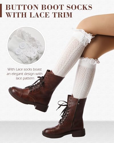 Syhood 2 Pair Oktoberfest Socks German Dirndl Button Boot Socks with Lace Trim Boutique Boot Leg Knee High for Women4