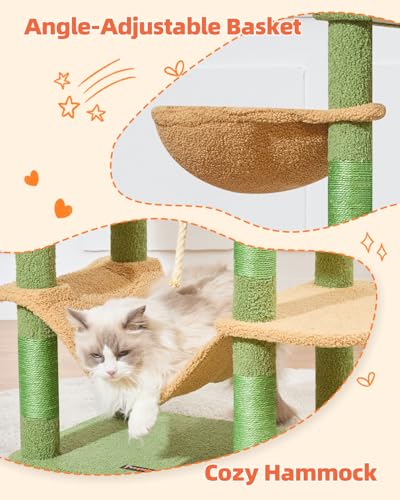 Image of Taoqimiao Cactus Cat Tree, 67 in Tall Cat Tower with 2 Plush Cat Condos