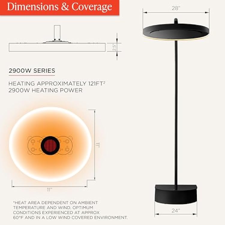 Bromic Eclipse Smart Heat 2900W Freestanding Patio Heater - Dimmable LED Light Ring, Radiant Heat, 220V-240V, Black Finish - BH0820001-1