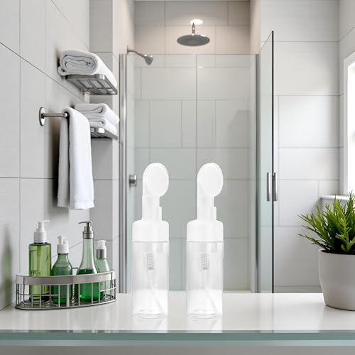 1Pc Transparent Empty Plastic Foam Dispenser Bottle Refillable Foaming Bottles Soap Dispenser Pump Bottles with Gel Head Wash Brush for Cleaning Travel 200ml,Refillable Containers4
