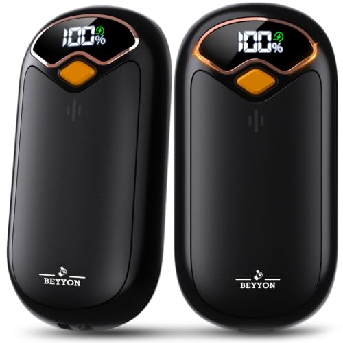 BEYYON Hand Warmers Rechargeable - Electric Hand Warmer Rechargeable 2 Pack, LED Display, 4 Heat Levels Reusable, USB, Magnetic Portable Handwarmers for Golf/Camping/Hunting, Gift for Women, Men