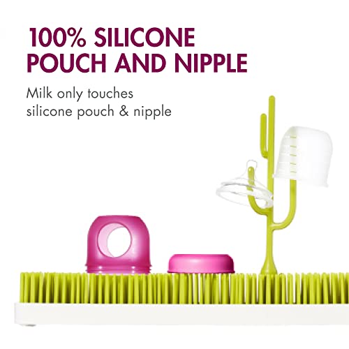 Boon Nursh Reusable Silicone Baby Bottles With Collapsible Silicone Pouch Design — Everyday Baby Essentials — 3 Count — Stage 1 Slow Flow — 4 Oz — Pink #TOP3