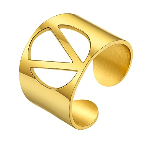 GoldChic Band Ring Letra Anillo Menique Oro Hombre Mujer, Anillo Letra V Talla Ajustable Oro Bano