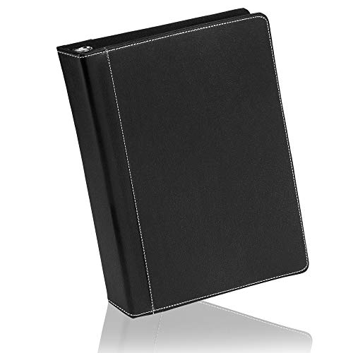 Twain Black Contrast Stitched Leather Binder with Round 1 Inch Capacity Nickel Metal Ring, Portfolio Organizer, Classic Collection Executive Presentation