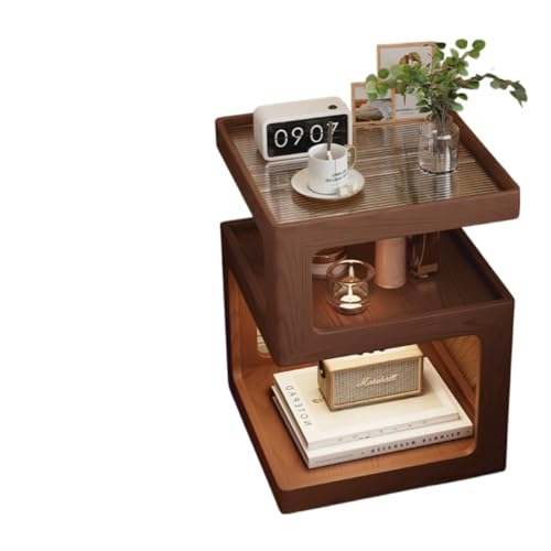 MCSWSEE ナイトテーブル ベッドサイド収納ラック 多機能S字デザイン 北欧風 | サイドテーブル ベッド横に設置可能なオールインワン収納 ベッドサイドラックとして本やスマホも整理 ソファーサイドや電話台としても多用途 (くるみいろ,30×30×54c