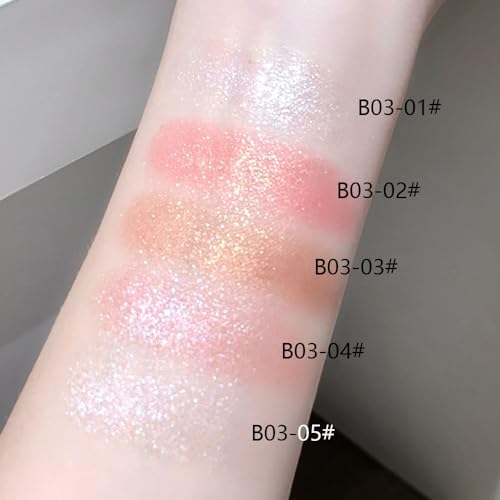 Image of Highlighter Makeup Palette for Blush, Contour, Shadow, Face or Eye Makeup, Shimmer Glow, Creamy Mousse Pressed Powder, Intensely Pigmented, Glitter Sparkling (B03-02# Sunbathing)
