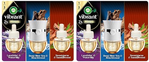 Image of Air Wick Vibrant Plug In Scented Oil Warmer + Refills, Infused with Essential Oils, Plug In Air Fresheners for Home, Mixed Pack, Gadget + 3 ct (Pack of 2)