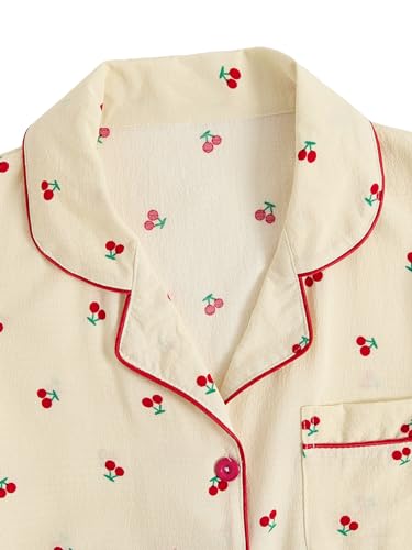 Image of Verdusa Women's 2 Piece Pajama Sets Cute Printed Fall Pajamas Sleepwear Button Up Shirt with Pants Lounge Pjs