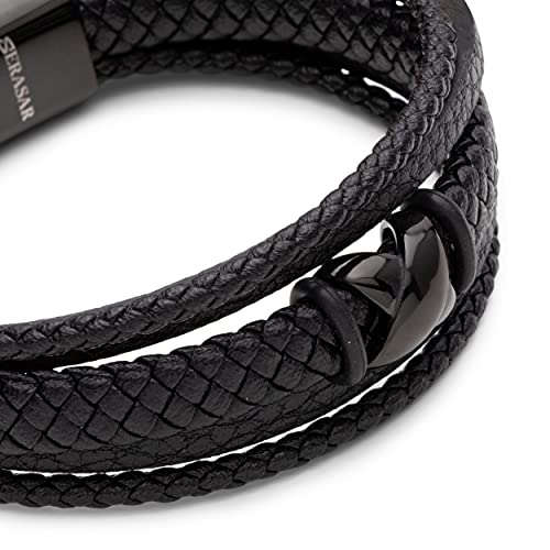 Serasar Mens Leather Bracelet 20Cm Black Bracelet Men Gift-Box Genuine-Leather Braided Adjust-Able Magnetic-Clasp Multi-Layer Wrap Rope Man Mans Boy Boys Mens Bracelets Jewelry Magnet Accessories #TOP7