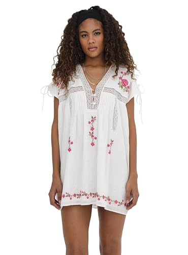For Love & Lemons Women's Jolene Embroidered Mini Dress, White, s