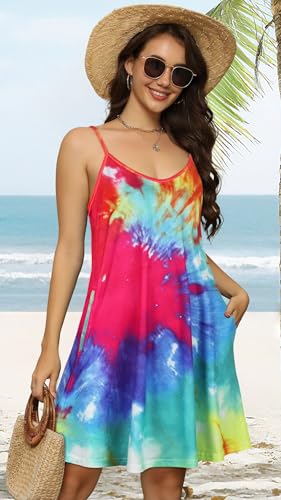 Image of elescat Womens Summer Dresses Spaghetti Strap V Neck Casual Sleeveless Sundress Beach Cover Ups with Pockets 2026