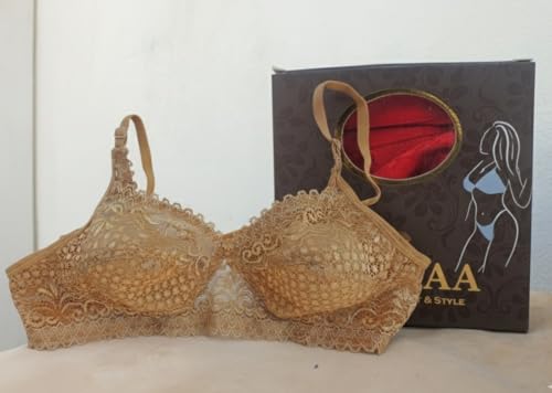 Image of Premium Women's Floral Lace Non-Padded Full Coverage Bra - Wire-Free Support Bralette in Nude