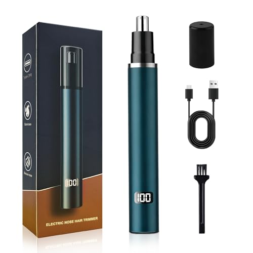 VNTGSHAVER Ear and Nose Hair Trimmer Clipper, LED Display Professional Eyebrow & Facial Hair Trimmer for Men Women, Battery-Operated Trimmer with IPX7 Waterproof, Dual Edge Blades for Easy Cleaning