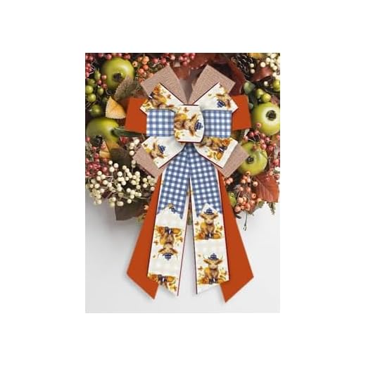 Large Fall Wreath Bows Thanksgiving Fall Bows for Wreath Calf Animal Blue White Buffalo Plaid Burlap Decor Bows for Thanksgiving Autumn Front Door Indoor Outdoor Tree Topper Wreath Decoration Supplies