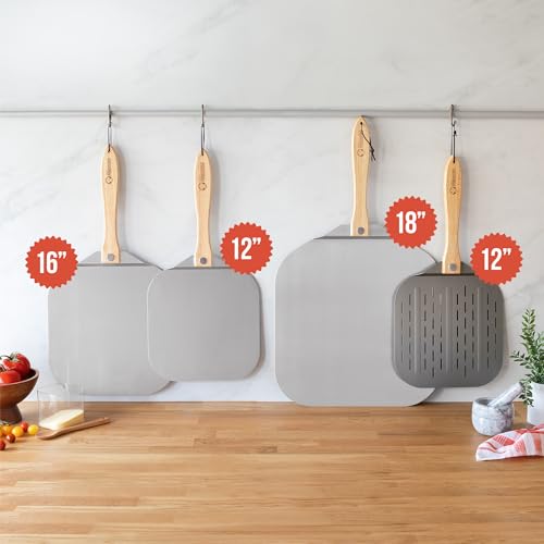 Image of Chef Pomodoro Aluminum Metal Pizza Peel 18 Inch, Foldable Wood Handle