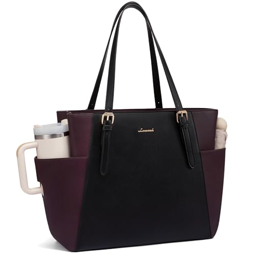 LOVEVOOK Handtasche Damen Groß, PU Leder Arbeitstasche, 15,6 Zoll Laptoptasche, Große Wasserflaschen-Tasche Außen, Lehrertasche, Aktentasche, Stylische Shopper Tasche für Uni, Business, Büro & Reise