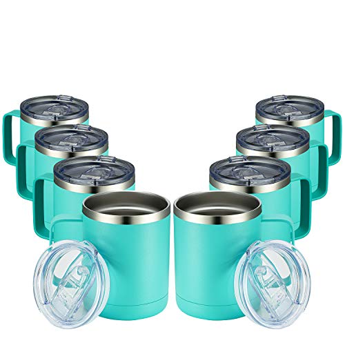 Image of MEWAY 12oz /8 Pack Double Wall Vacuum Insulated Travel Mug With Handle, Stainless Steel Tumbler with Lid, Durable Powder Coated Insulated Coffee Cup for Cold & Hot Drinks (Light Green, 8 pack)
