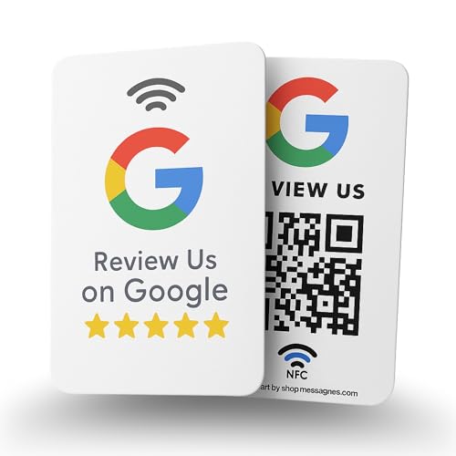 MESSAGENES | Tarjeta PVC Reseñas Google QR y NFC | Tarjeta Placa Código QR Reseñas Google | Pack 5 Unidades 8,6 x 5,5cm | Tarjeta de Negocio QR y NFC Google | Gana Reseñas con la Tarjeta NFC Google