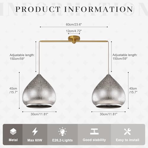 Image of Moroccan Pendant Light, 2-Light Perforated Metal Teardrop Shade