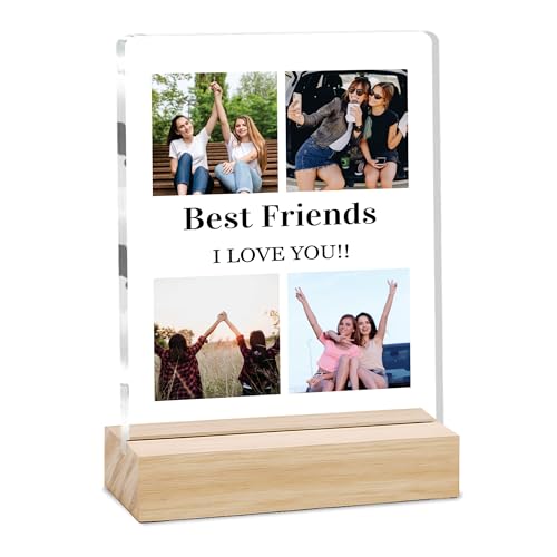 Image of Giftplease Customized Friends Plaque with Wooden Stand | Personalized Photo Frame with Quote | Best Friend Birthday Gift, Farewell Gift, Friendship Day Gift for BFF Keepsake Room Decor FR 05