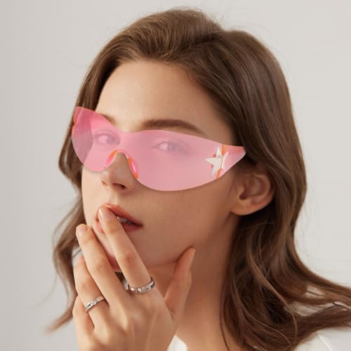 3 Pairs of Y2k Sunglasses, Y2k Glasses, 2000s Sunglasses for Women, Hd Lenses, Durable, Fashionable and Avant-Garde Style, Uv400 Protection (Pink + Black + Asymptotic White)4