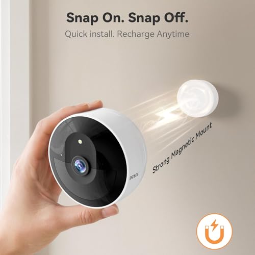 Dzees Magnetic Security Cameras Wireless Outdoor,2K AI Cameras for Home Security, Battery Powered, 1Min Install, 2-Way Audio,IR Color Night Vision, Cloud & SD Card Storage, Outside Indoor Surveillance