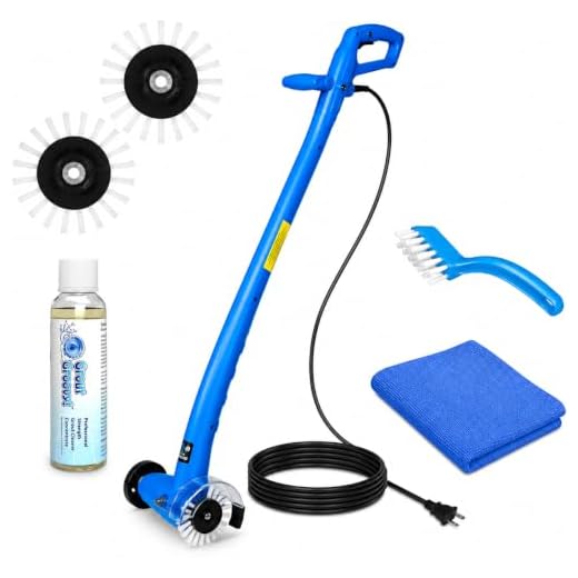 Grout Groovy! Grout Cleaner Bundle | Electric Stand Up Tile Grout Cleaner Machine with 20’ Cord | 3 Brush Wheels | 1-4oz Super Grout Concentrate Cleaner | 1 Grout Hand Brush | 1 Microfiber Cloth