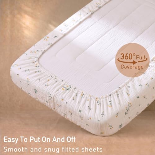 Image of Gllquen Baby 3-Pack Muslin Cotton Bassinet Sheets, 33 inchx20 inch Bedside Sleeper