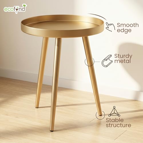 Image of ecofynd Multipurpose 12 Inch Coffee Table with Strong Metal 3 Legs, Sofa Side Corner Table, End Table, Plant Stand for Living Room, Hall, Bedroom, Home & Office Small Spaces (CT104-GO)
