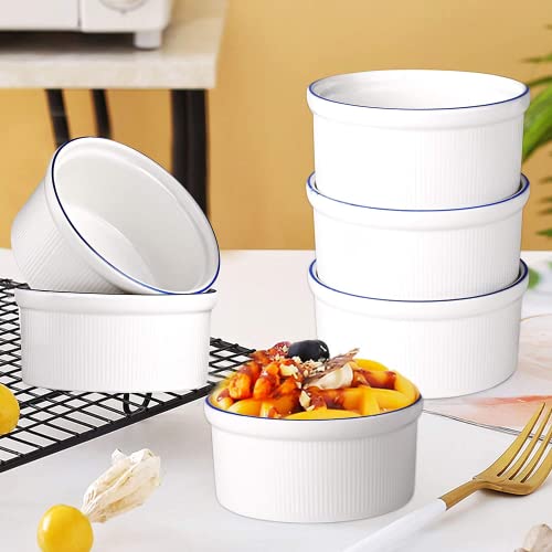 Youpeng Ramekins 6 Oz, Creme Brulee Ramekins Set Of 6, Ceramic Souffle Dishes, Custard Cups Oven Safe, White Creme Brulee Set For Baking, Dessert, Sauce And Appetizer #TOP3