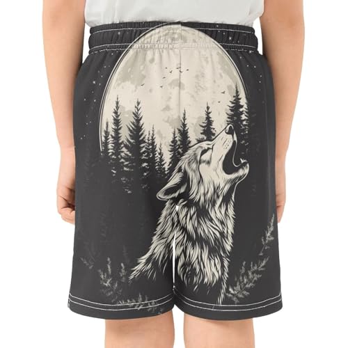 DOMIKING Wolf Moon Black Kids Shorts Pull-on Boys Shorts with Elastic Waist Casual Athletic Pants for Outdoor Summer3