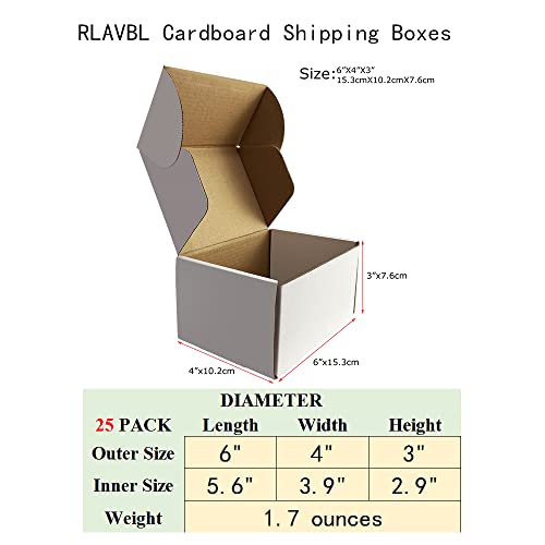RLAVBL 6x4x3 Inches Shipping Boxes Set of 25, White Small Corrugated Cardboard Box, Mailer Boxes for Packing Small Business - Thumbnail 2