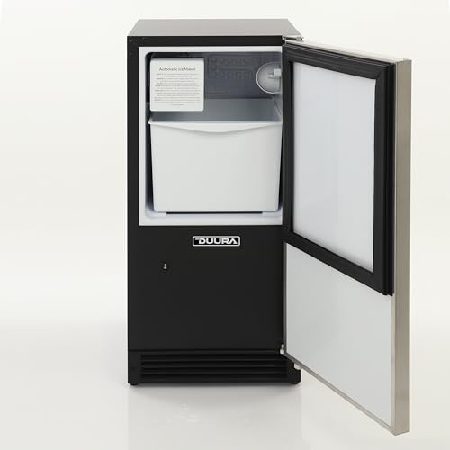 Image of DUURA DIM25C Crescent Ice Maker Front-Venting for Indoor Built-in Undercounter Use, Shallow Depth, 15-Inches Wide, 25-Lbs., Metallic
