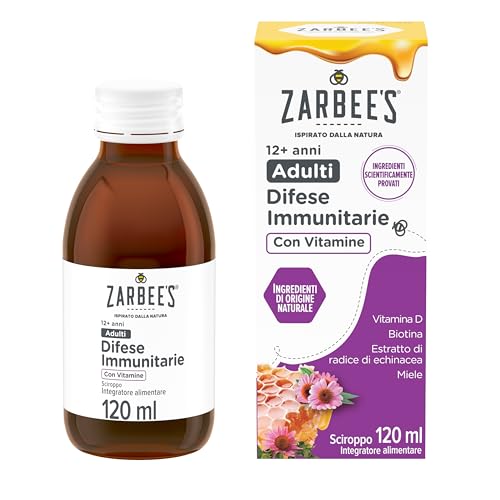 Zarbee's Sciroppo Adulti Difese Immunitarie Con Vitamine, Integratore difese immunitarie con miele puro, vitamina D e biotina, Multivitaminico per supportare il sistema immunitario, 120 ml