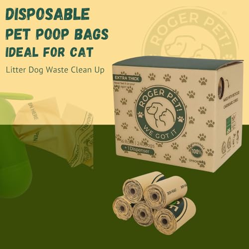 Image of Biodegradable Dog Poop Bags Rolls - Unscented, Compostable Trash Bag With Dispenser And Leash Clip - 16 Rolls of 240 Poop Bags for Dogs and Cat, Thick And Ideal Pet Waste Bags