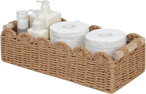 CubesLand Paper Rope Scalloped Edge Toilet Paper Storage Basket, ...