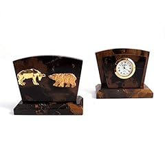 Bey Berk D 017 B Stock Market, Tiger Eye Marble with Gold Plated Accents Quartz Clock & Letter item