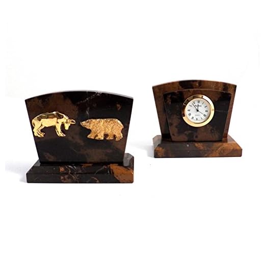 Bey-Berk D017B Stock Market, Tiger Eye Marble with Gold Plated Accents Quartz Clock & Letter Rack, Brown